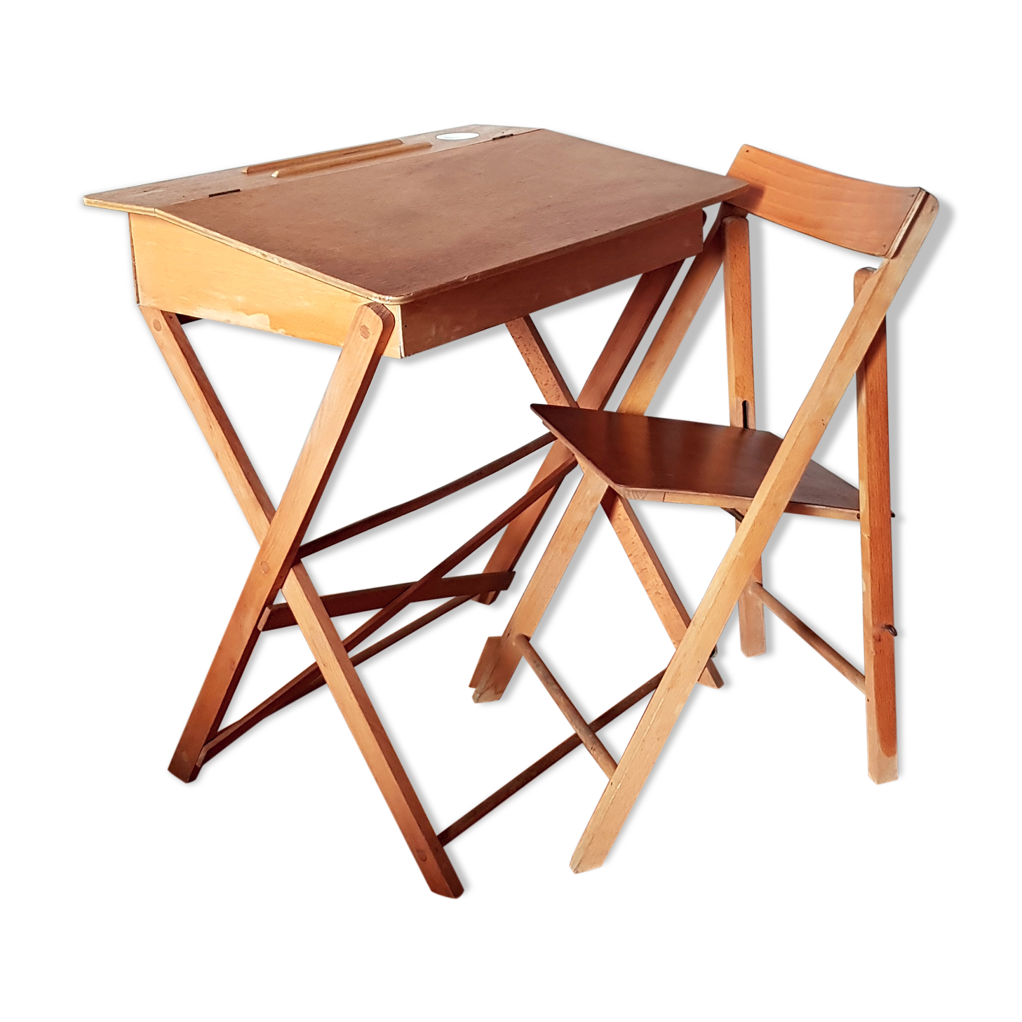 Bureau enfant en bois avec sa chaise pliante