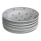 6 old Belgian Nimy earthenware soup plates with red pattern