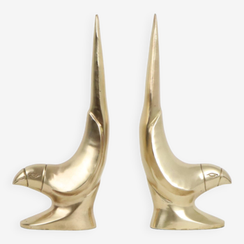 French Vintage Brass Bookends Parrot Parakeet Set of 2