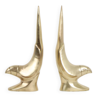 French Vintage Brass Bookends Parrot Parakeet Set of 2