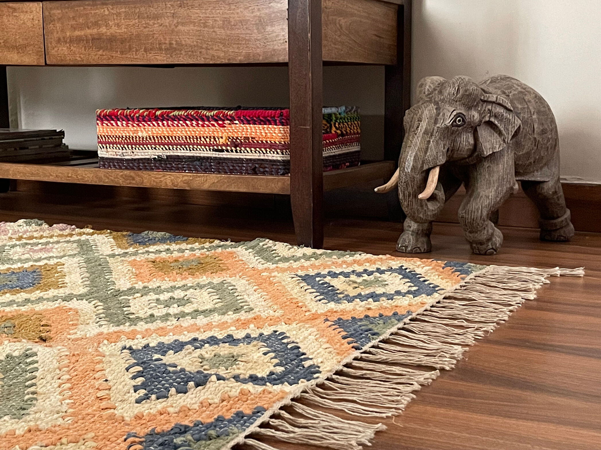 Cotton handwoven rag rug, recycle fabric