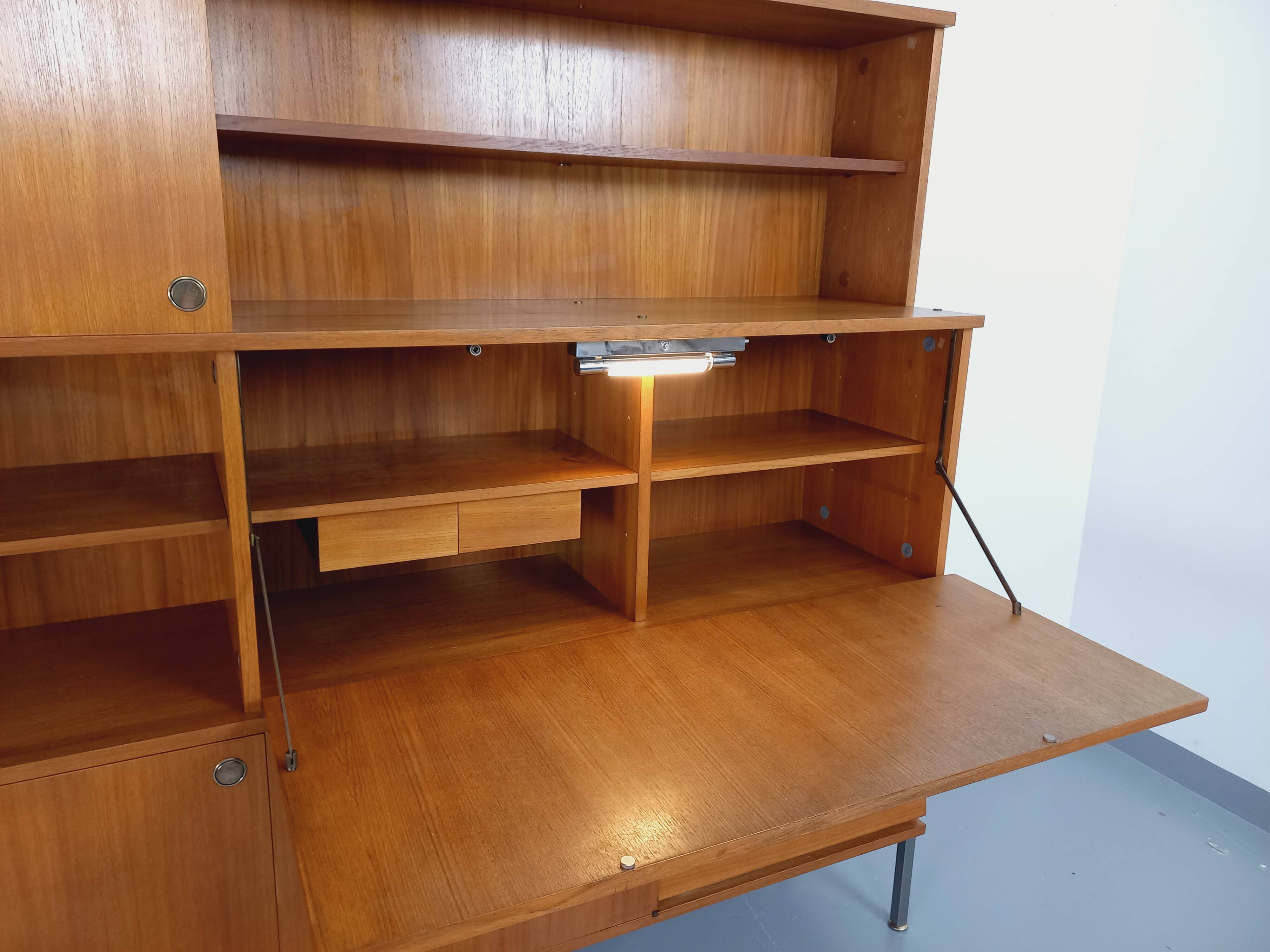 Louis Paolozzi modernist teak bookcase and secretary storage unit