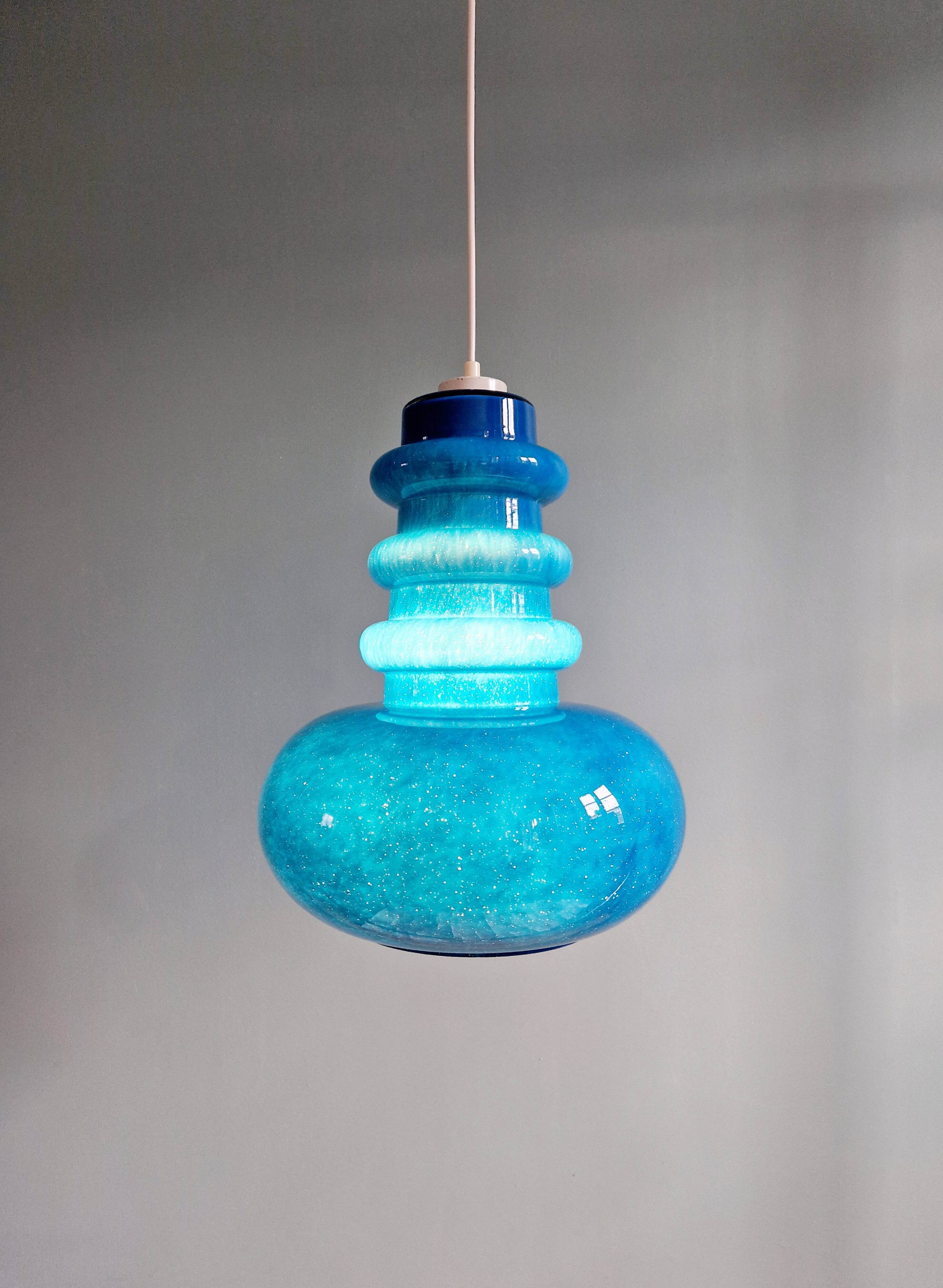 Large Space Age pendant light in blue opaline, 1960s-70s