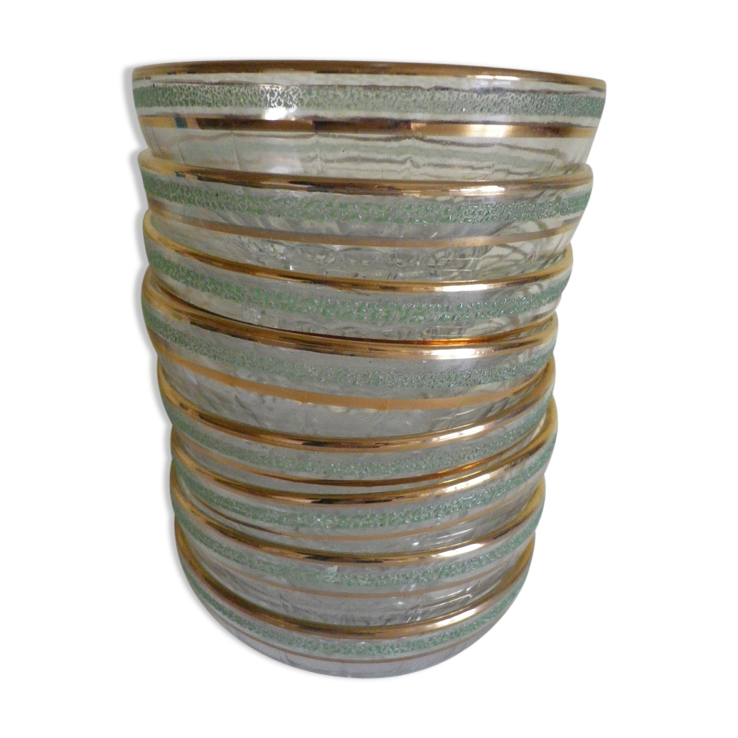 Lot of 8 old dessert cups with granite contour and gilded edges - vintage - 60s