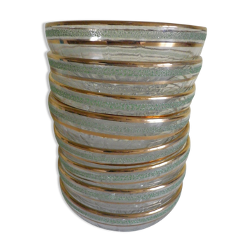 Lot de 8 anciennes coupelles à dessert en verre à contour granité et liserets dorés - vintage - années 60