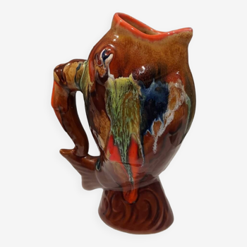 Vallauris earthenware fish pitcher vintage 1970