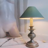 Classical brass table lamp with green shade 1950s