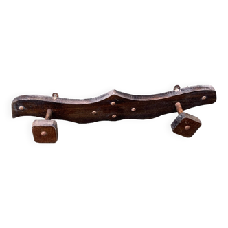 Coat rack 1968 53cm wood and golden nails rustic old vintage hooks