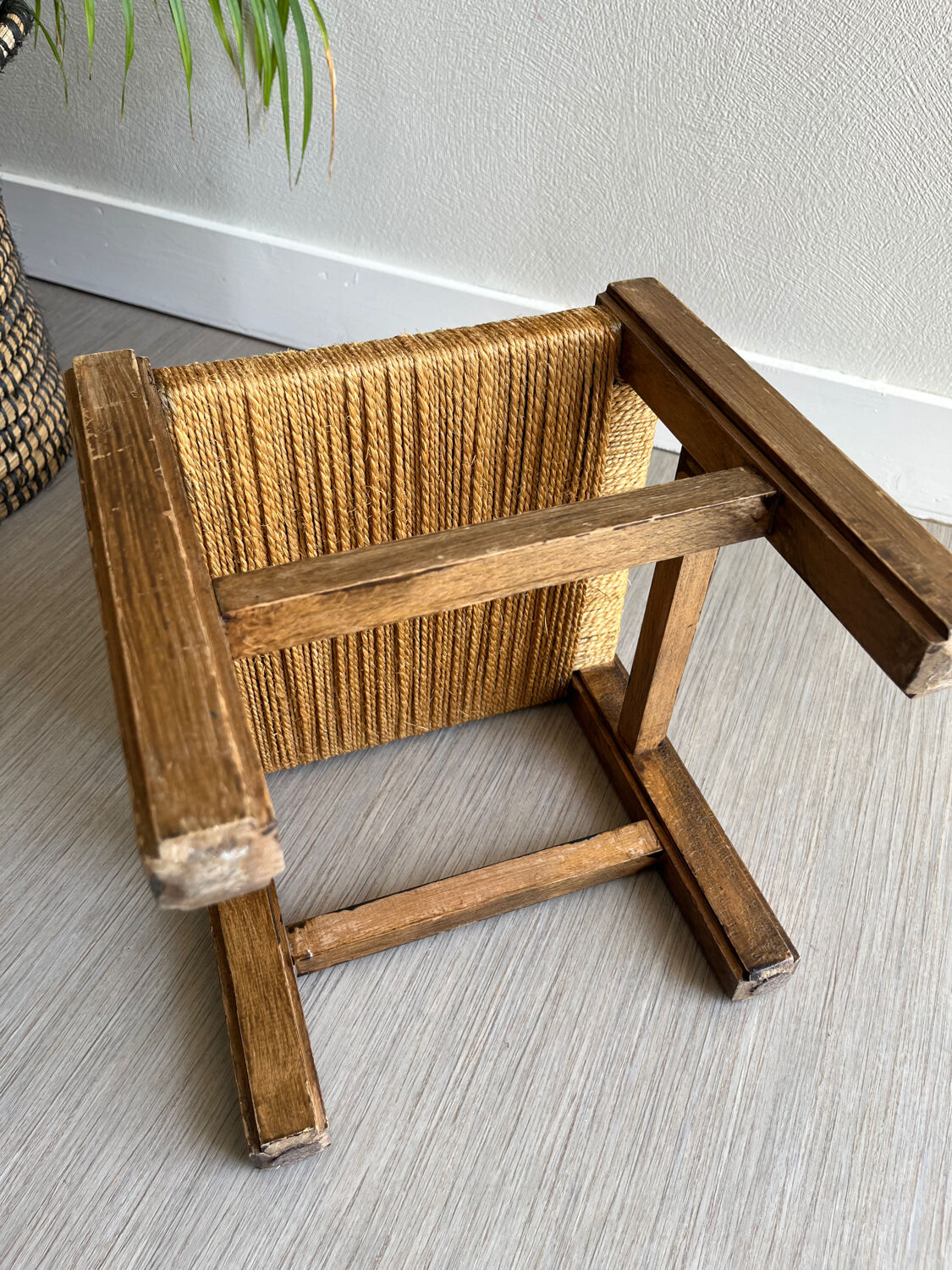 Vintage children's chair wood and rope by Audoux and Minet