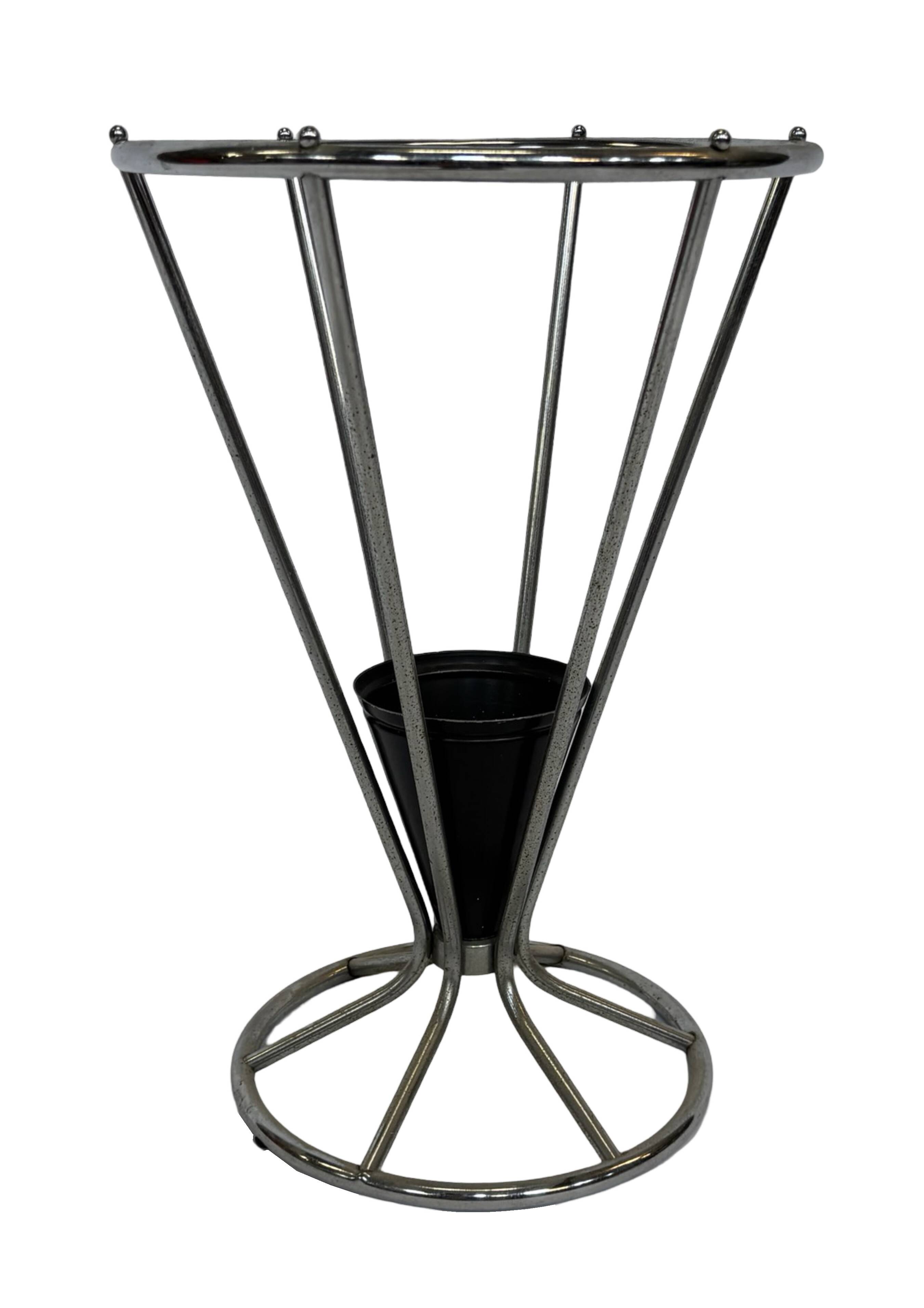 Vintage Umbrella stand chrome round black Dutch Art Deco