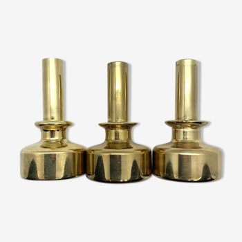 Set of 3 vintage Scandinavian candlesticks in brass L92 by Hans-Agne Jakobsson 1960.