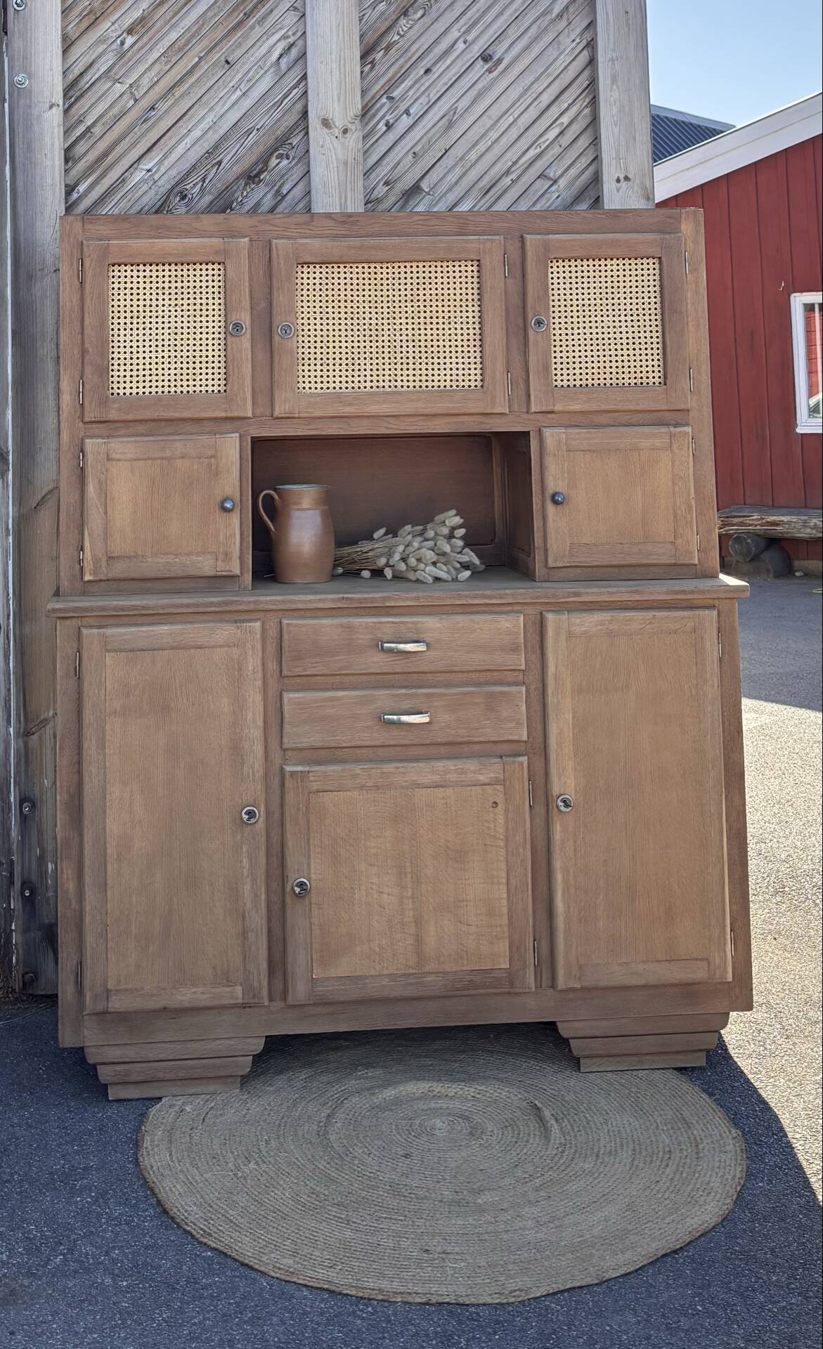 Large buffet with 2 bodies / oak and cane sideboard