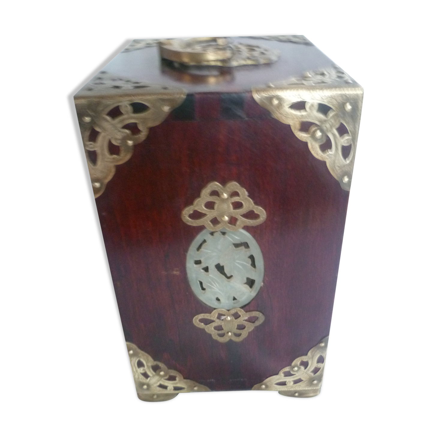 Mother-of-pearl wood jewelry box & chinoiserie brass