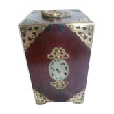 Mother-of-pearl wood jewelry box & chinoiserie brass