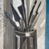 Cubist painting by Guy Feinstein (born in 1929) "The Artist's Studio"