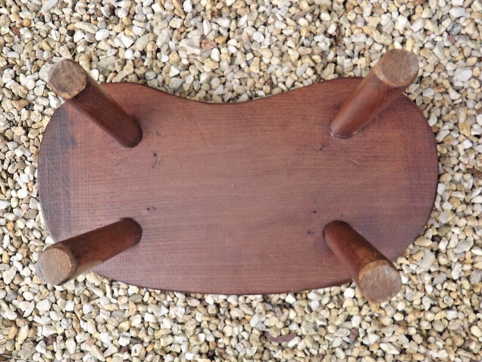 Vintage french hand turned solid oak 4 legged kidney shaped childs stool 3772
