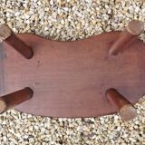 Vintage french hand turned solid oak 4 legged kidney shaped childs stool 3772