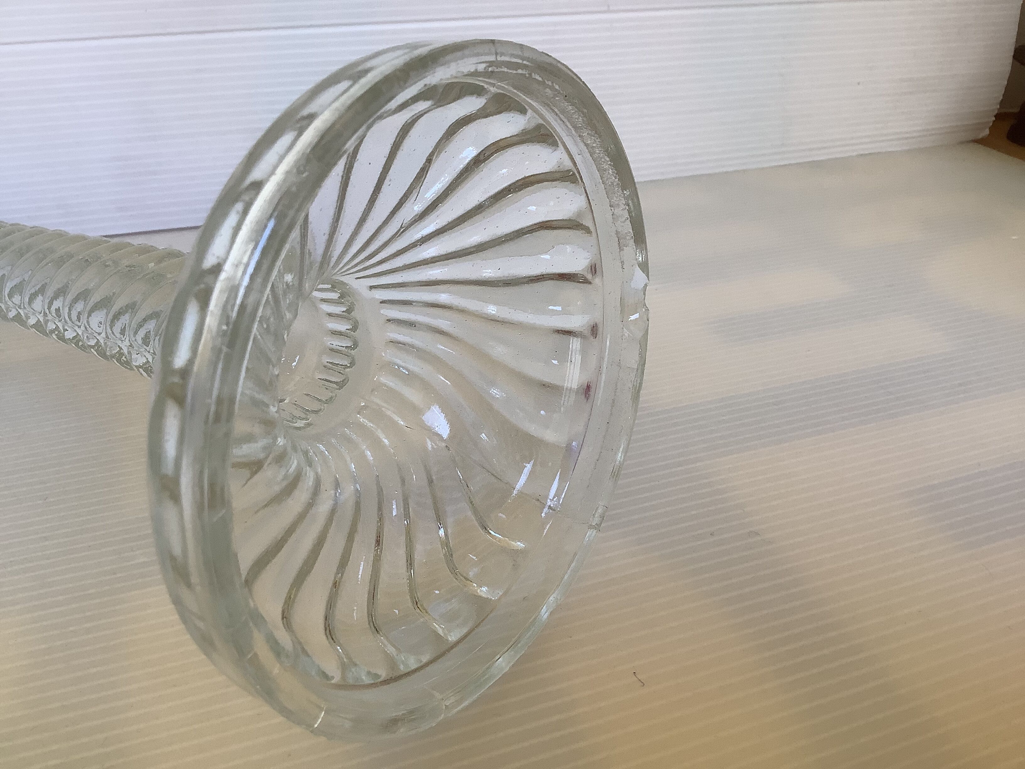 Pair of old molded glass candle holders