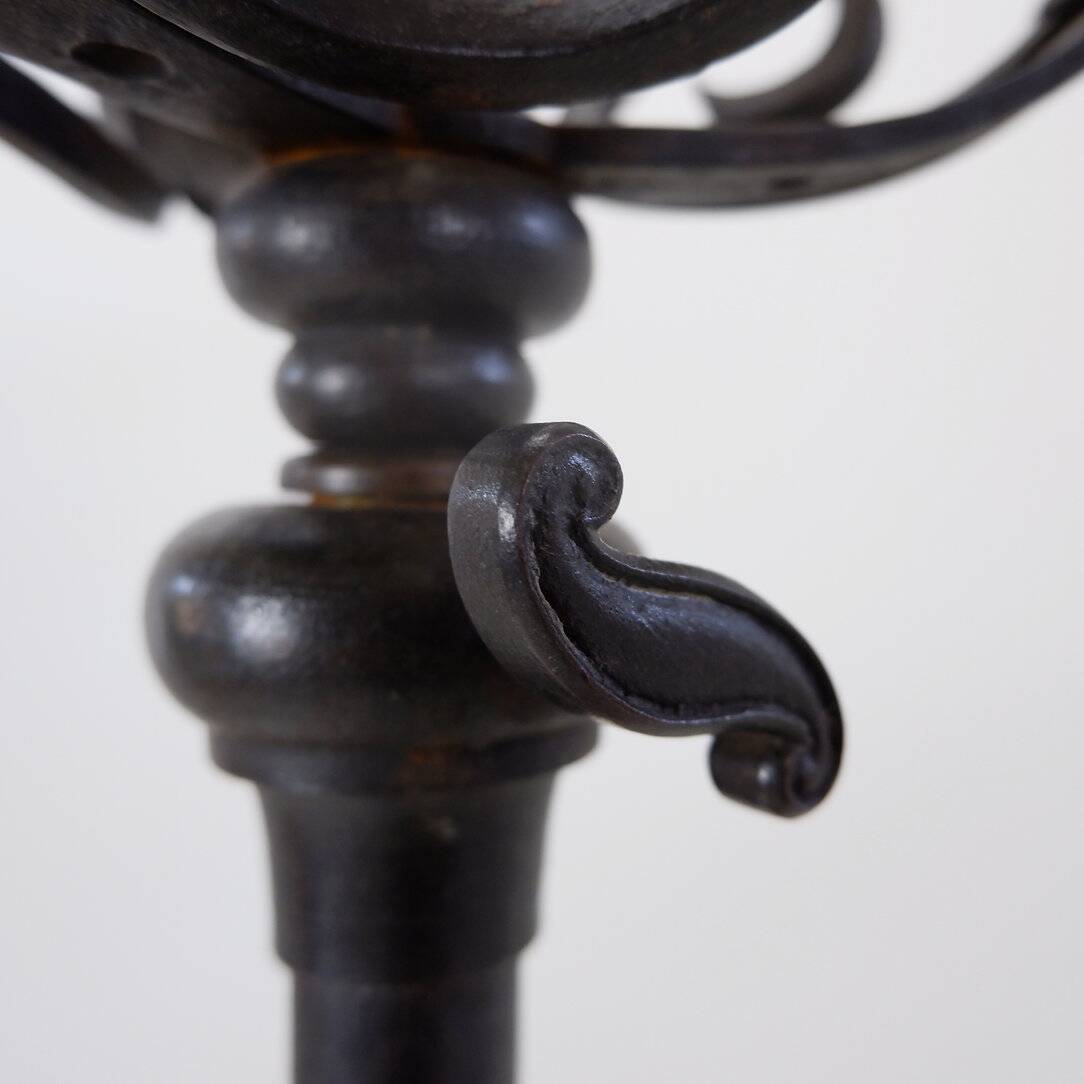Art Nouveau Wrought iron tripod floor candlestick