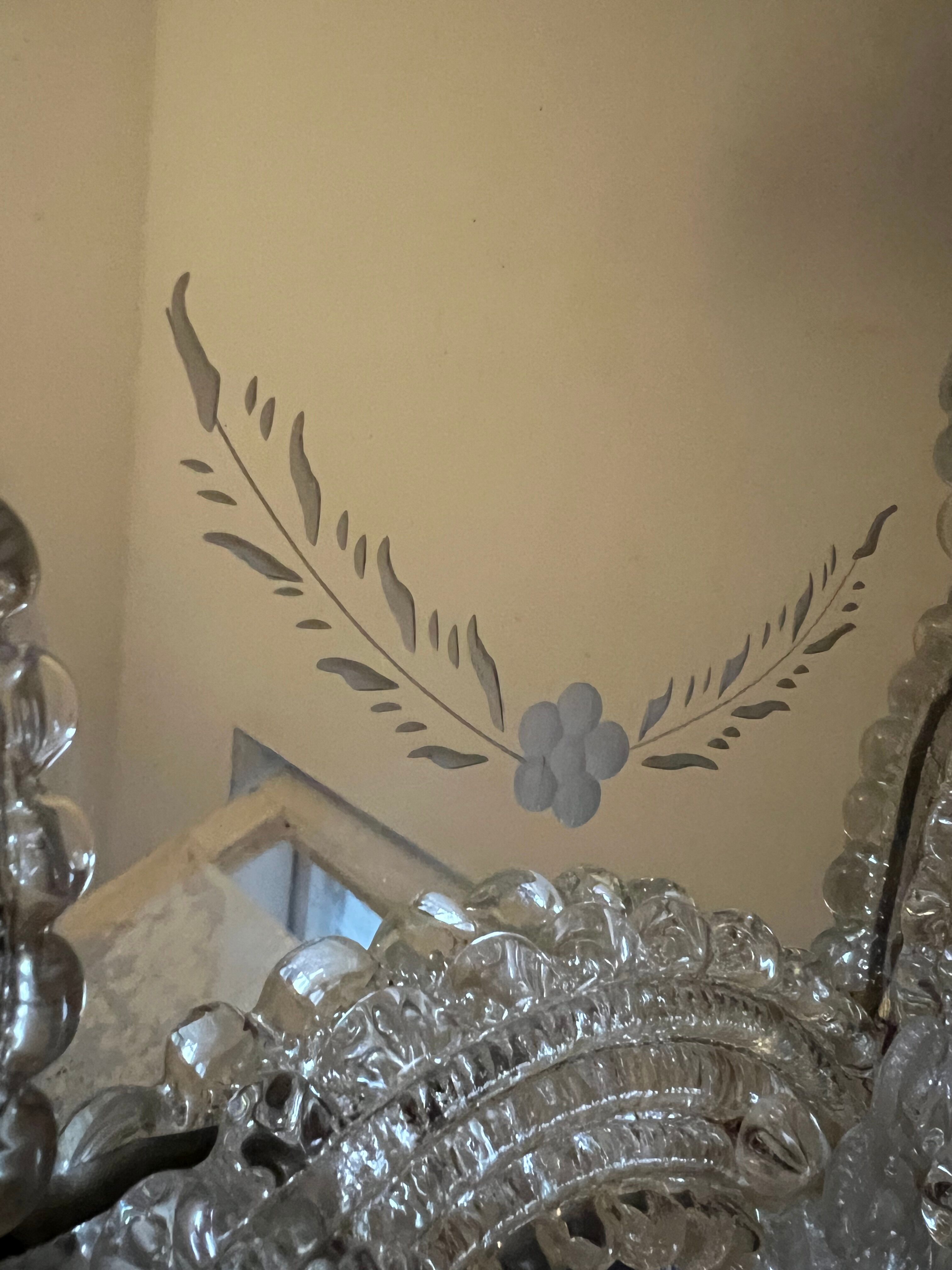 Venetian murano mirror with crystal flower