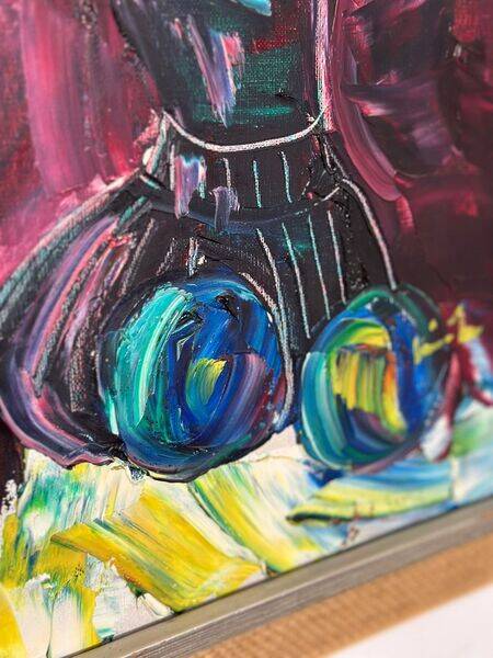 Original mid-century European oil on canvas – “Still Life” by Roy – dated 1969 – vintage & framed – 75 × 64 cm (29.5" × 25.2")