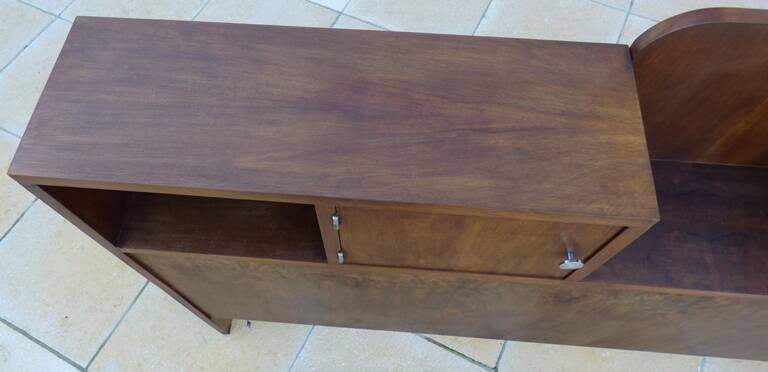 Art Deco headboard with two doors and 3 niches in walnut veneer