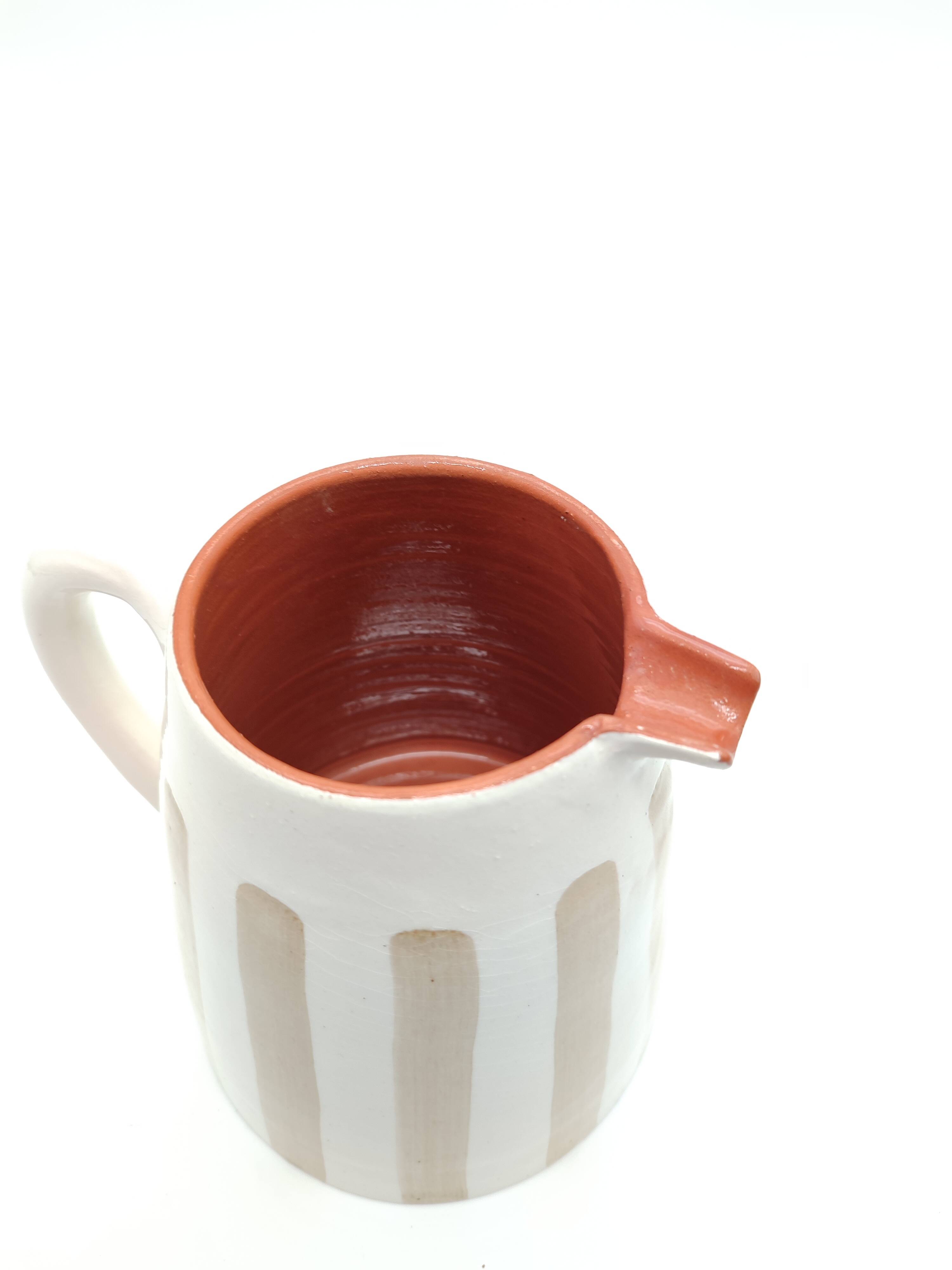 100% Handmade Two-Tone Striped Ceramic Pitcher