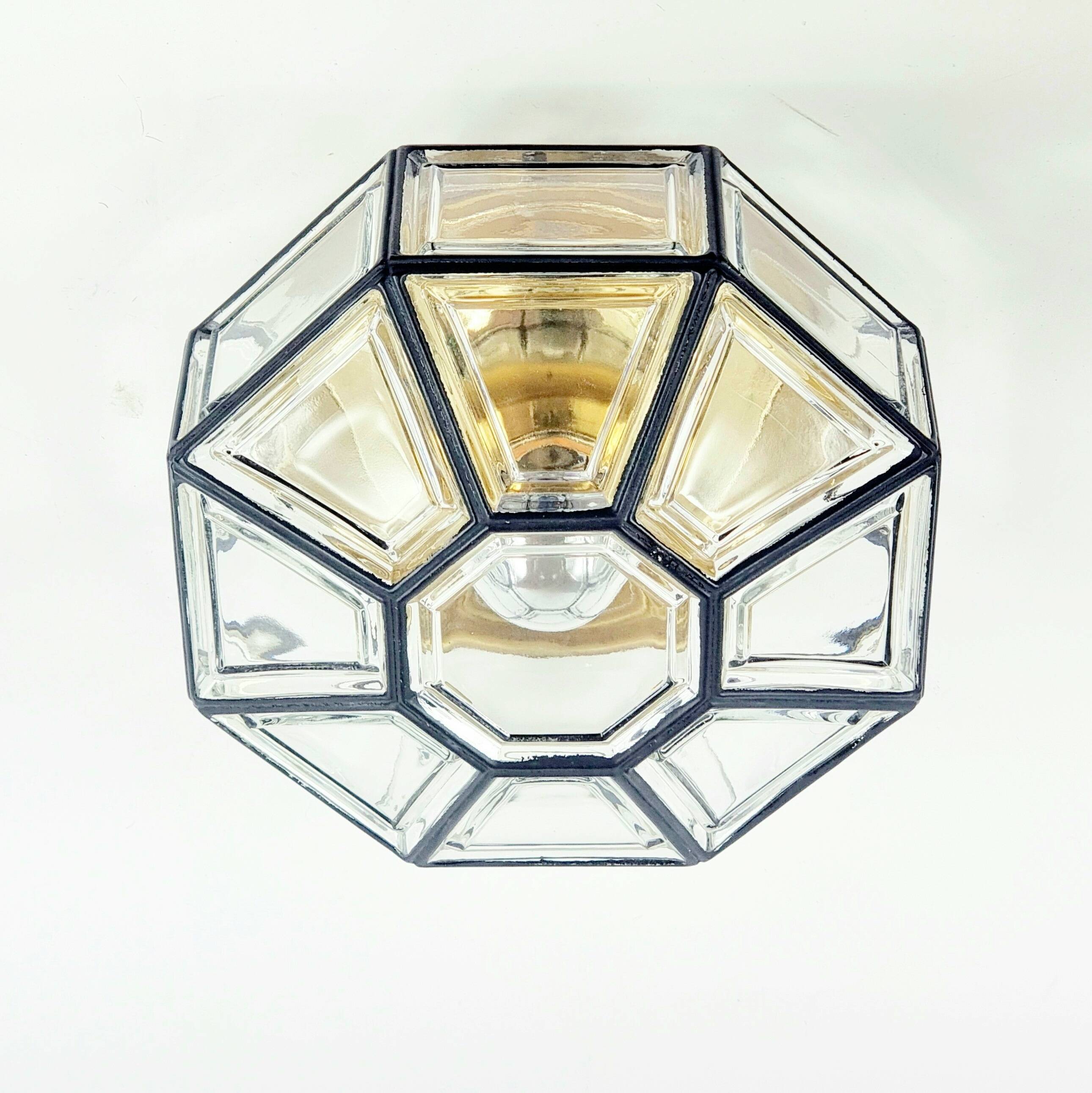 Plafonnier en verre et laiton de style Mid-Century, provenant de Limbourg, en Allemagne, années 1960