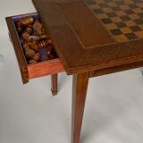 Table chess marqueterie piece sculptee bois 1930