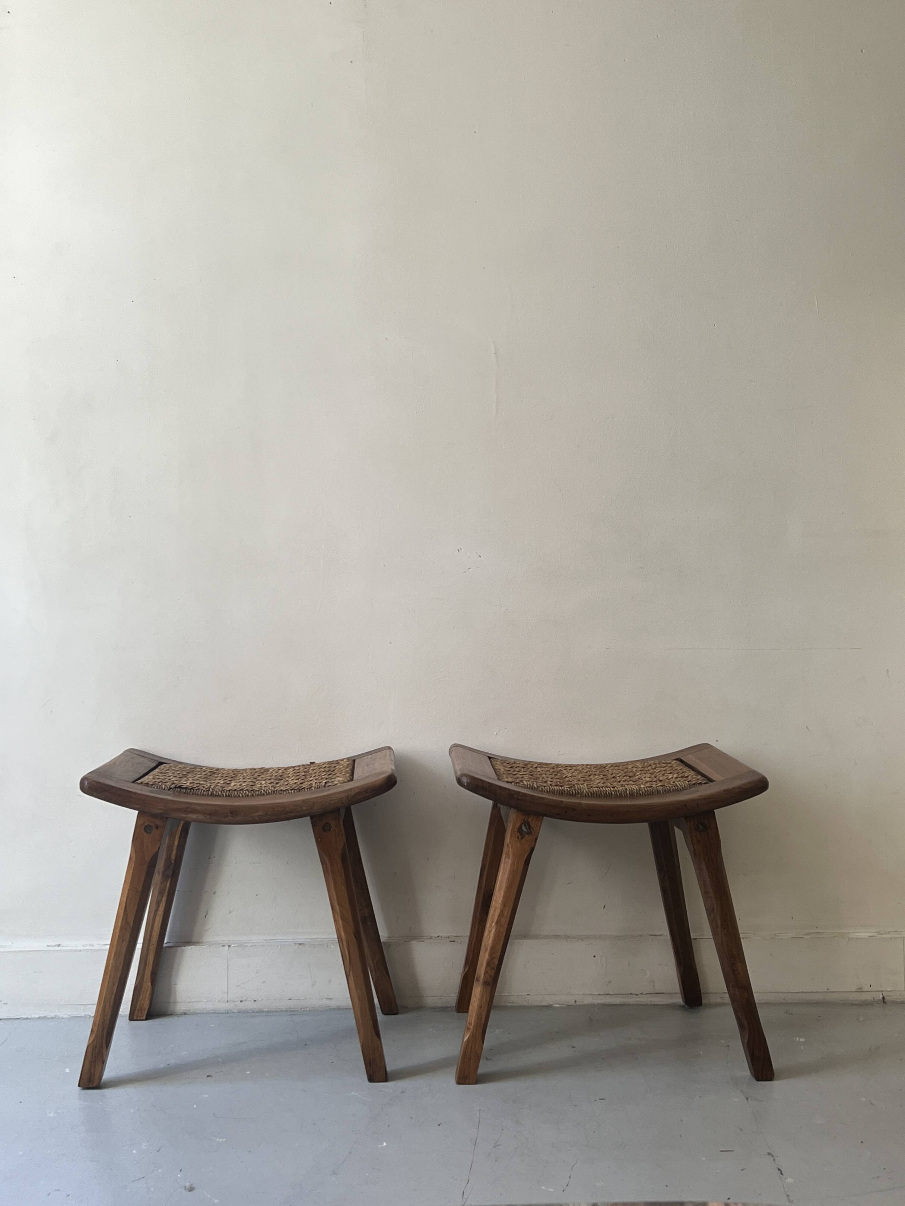 Stool / side table in wood and rope, France 1950