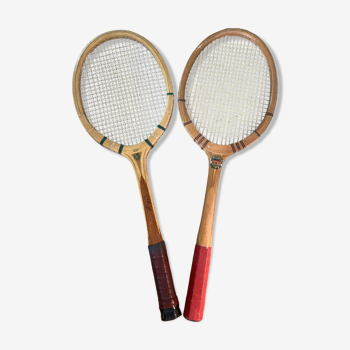 Pair of wooden tennis rackets 50s