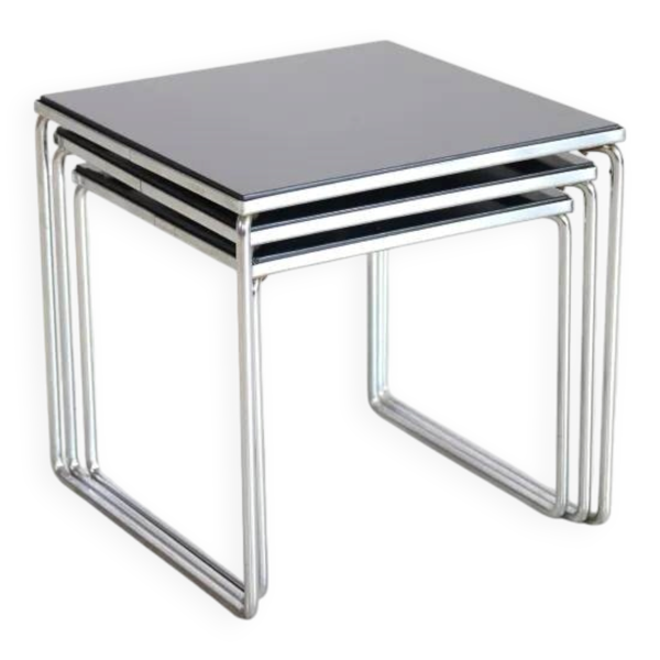 Tables d'appoint vintage en chrome et verre noir par Brabantia des années 1960