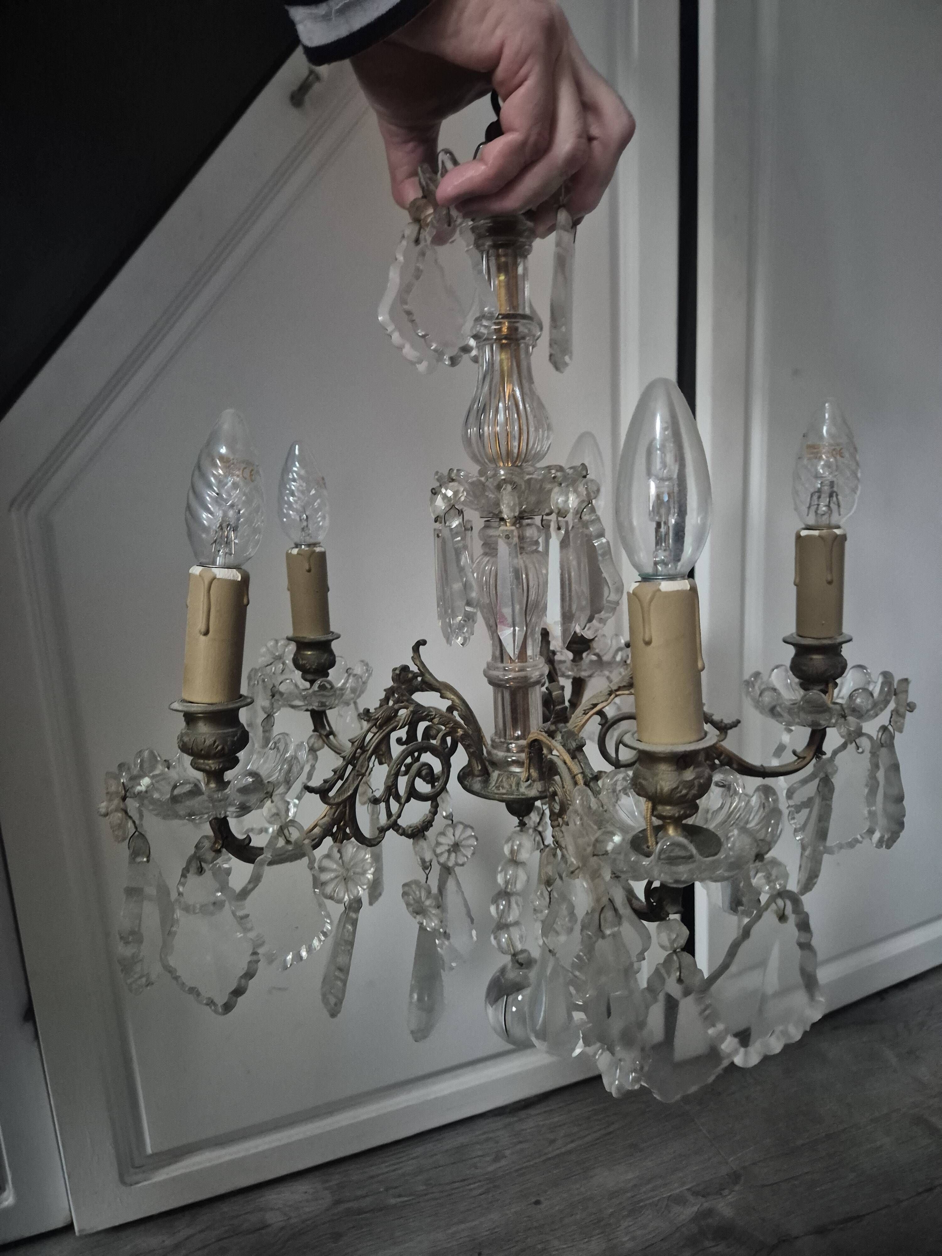 vintage pendant light from the 60s 70s with glass pendants and 5 candle holders