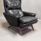 Rosewood armchair and black leather scandinavian 1950