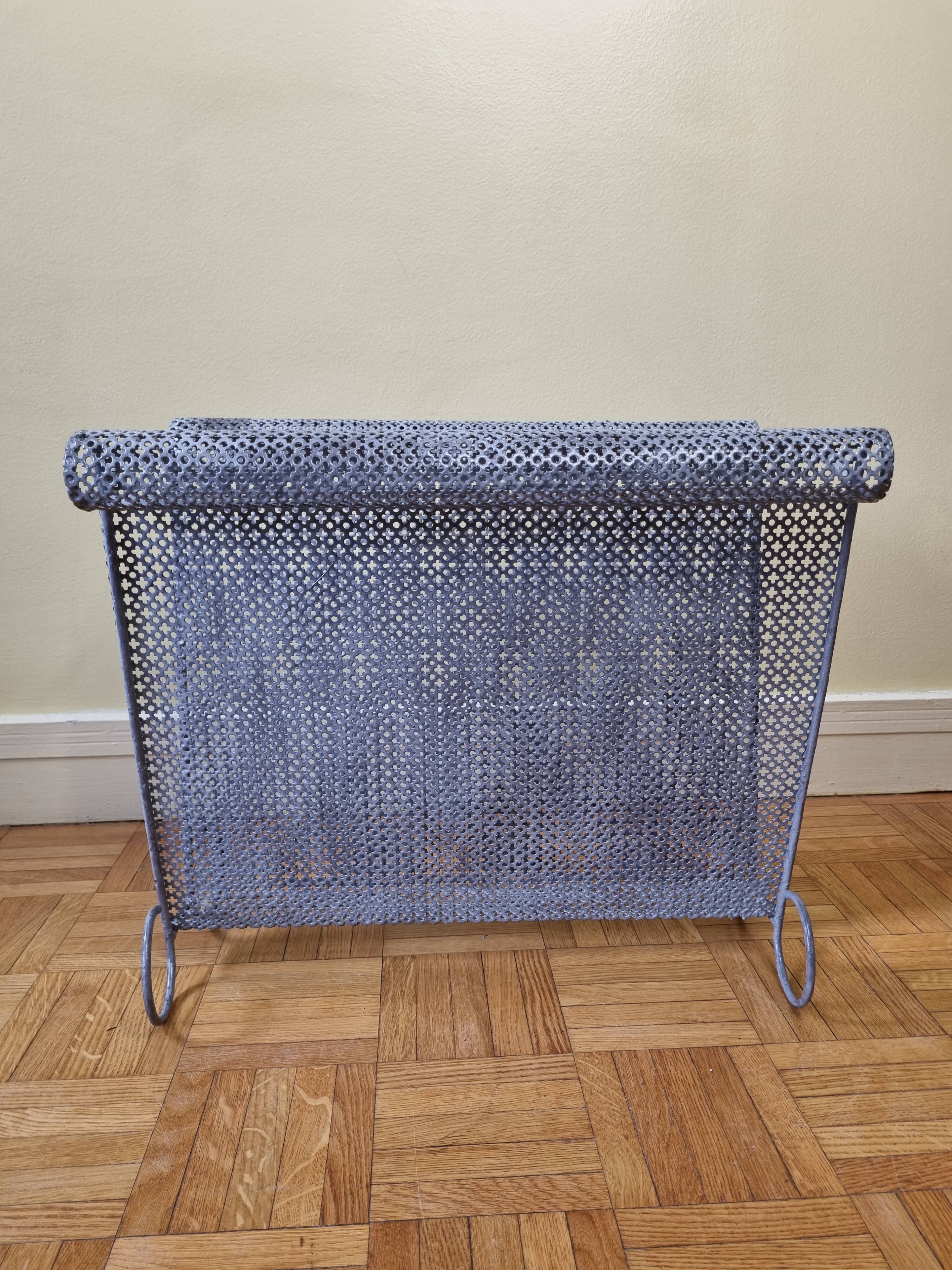 Vintage magazine holder in perforated metal, 39 cm