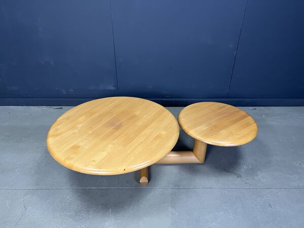 Table basse pivotante à deux niveaux en bois par Roche Bobois, années 1980