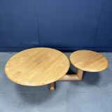 Table basse pivotante à deux niveaux en bois par Roche Bobois, années 1980