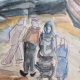 Henri Epstein (1891-1944) - Watercolor on paper - Beach scene - Signed