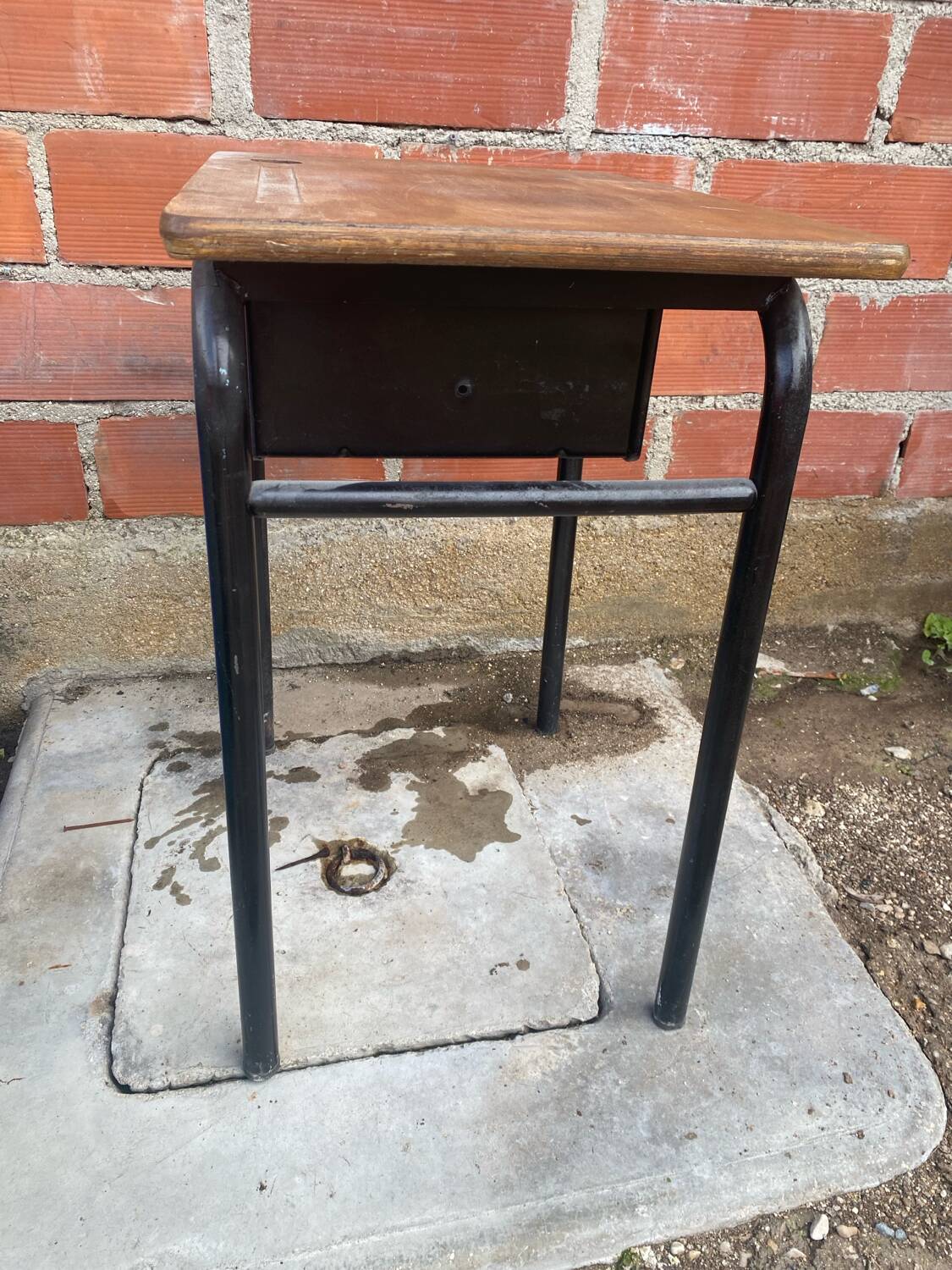 Old children's desk, metal and wood