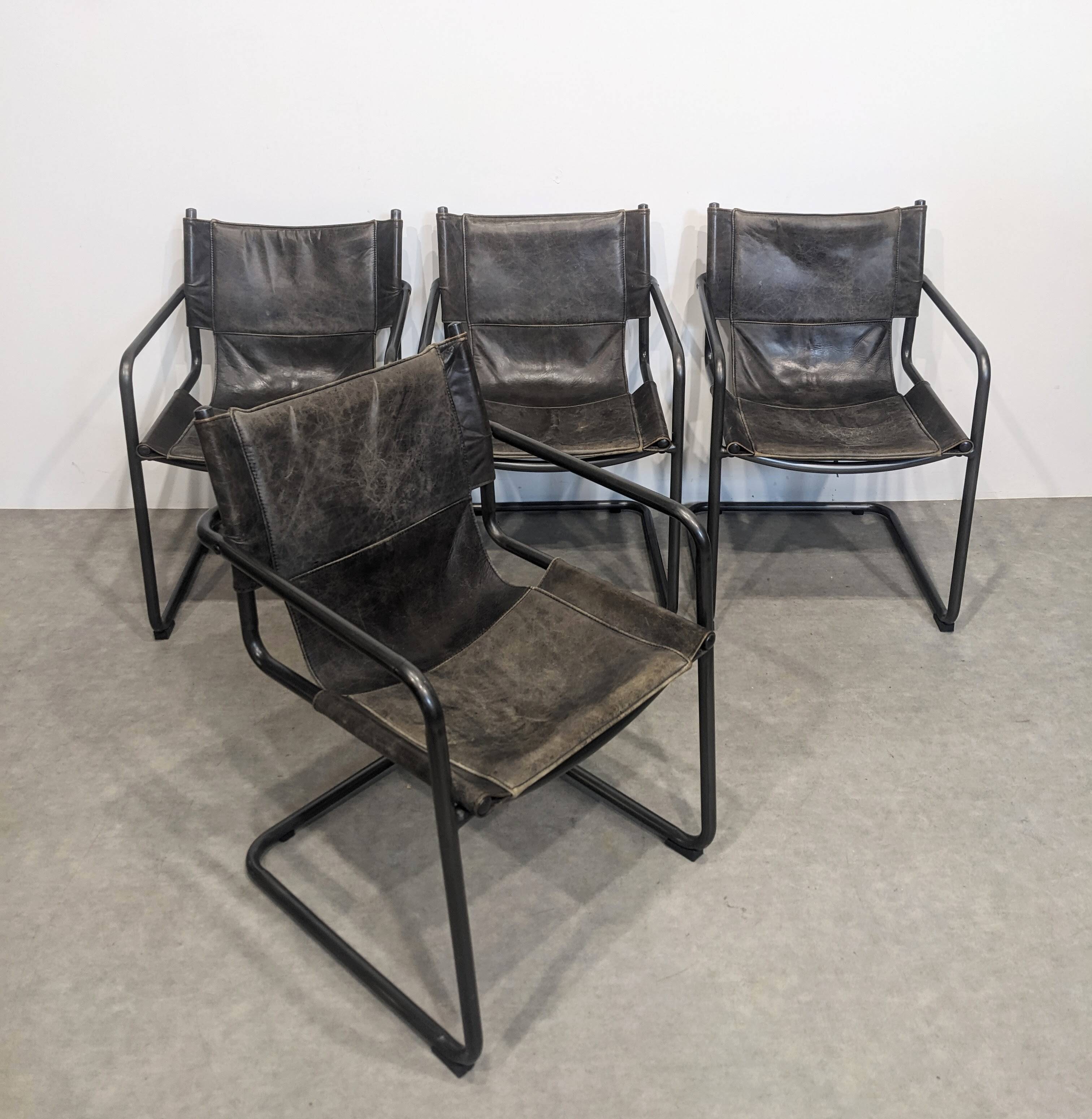 Four vintage Bauhaus tubular chairs.