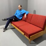 Mid-century folding sofa bed by Drevotvar, 1970s, Czechoslovakia