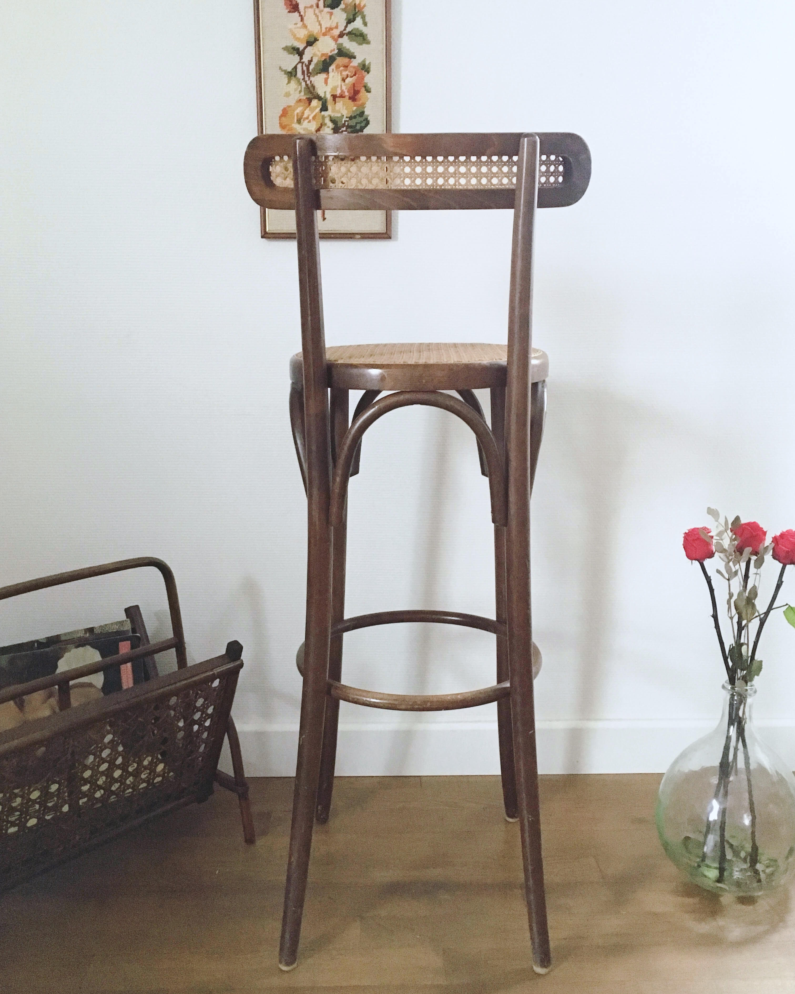 Wooden bar stool chair, 70s