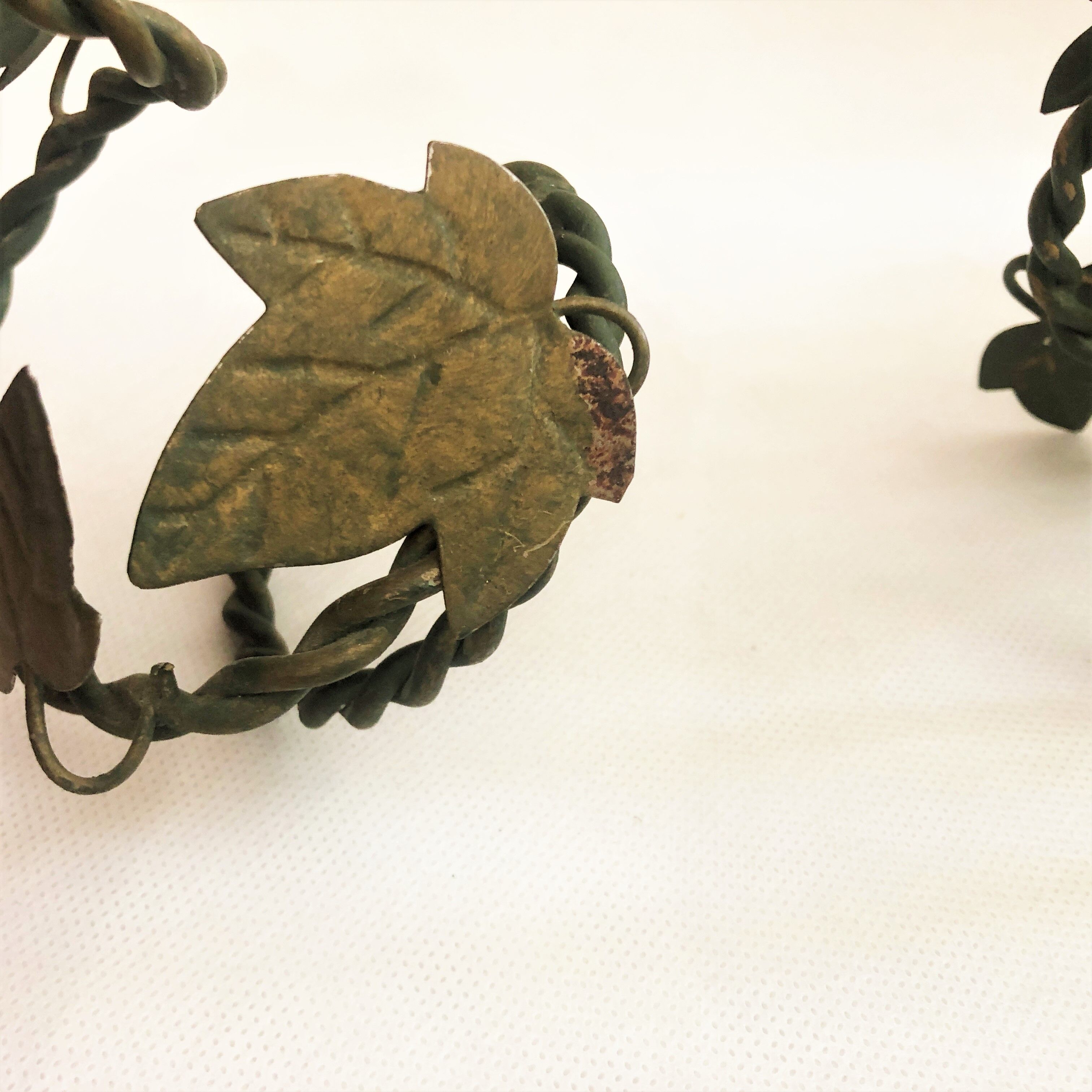 Pair of handcrafted wrought iron candlesticks vintage foliage