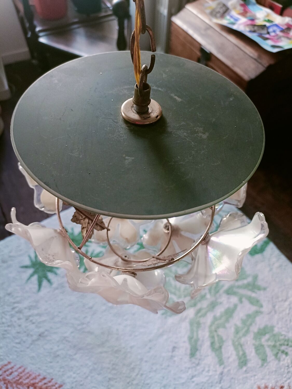 70s Flower and Mirror Chandelier