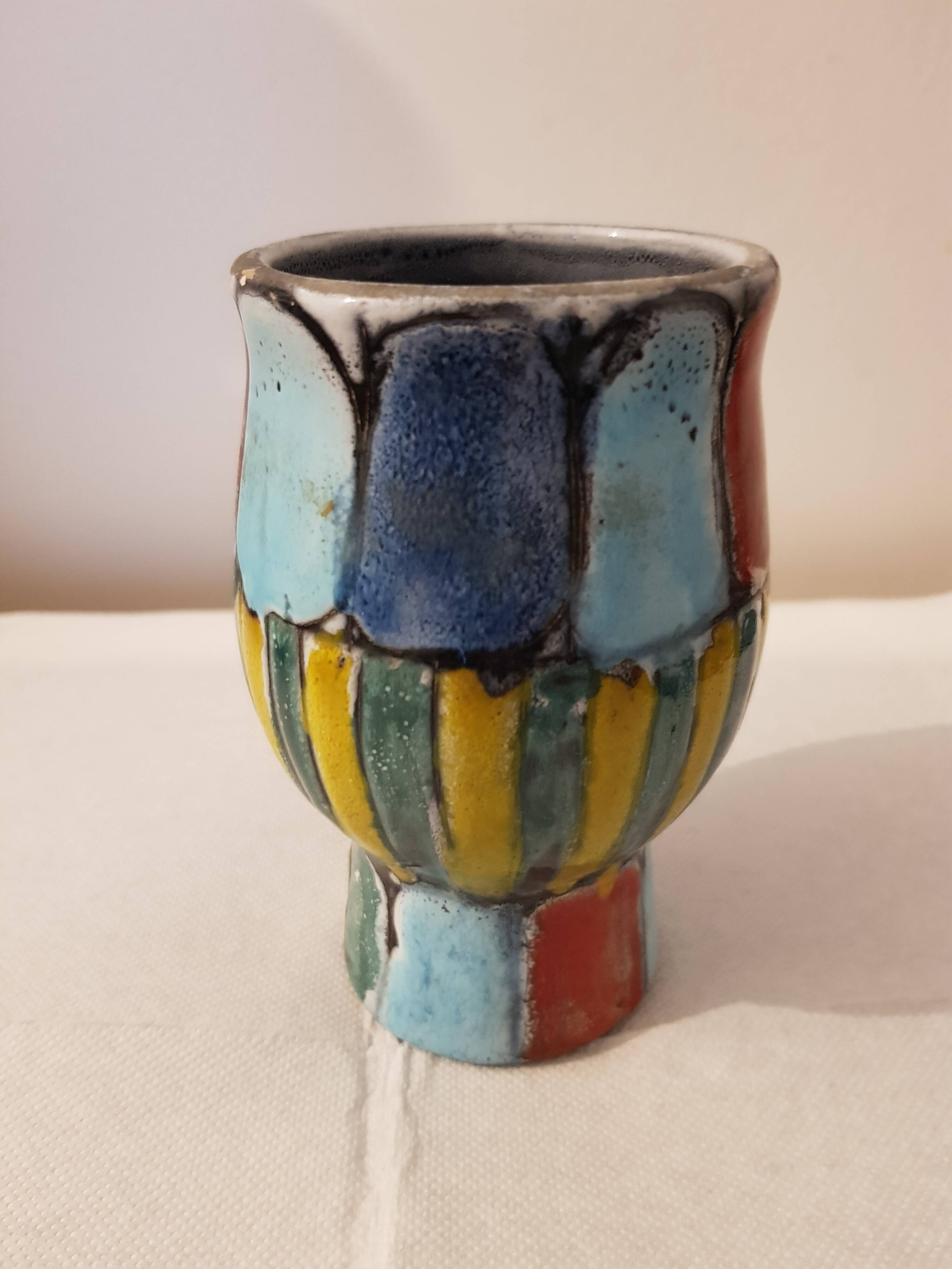 Enamelled vintage Vallauris vase