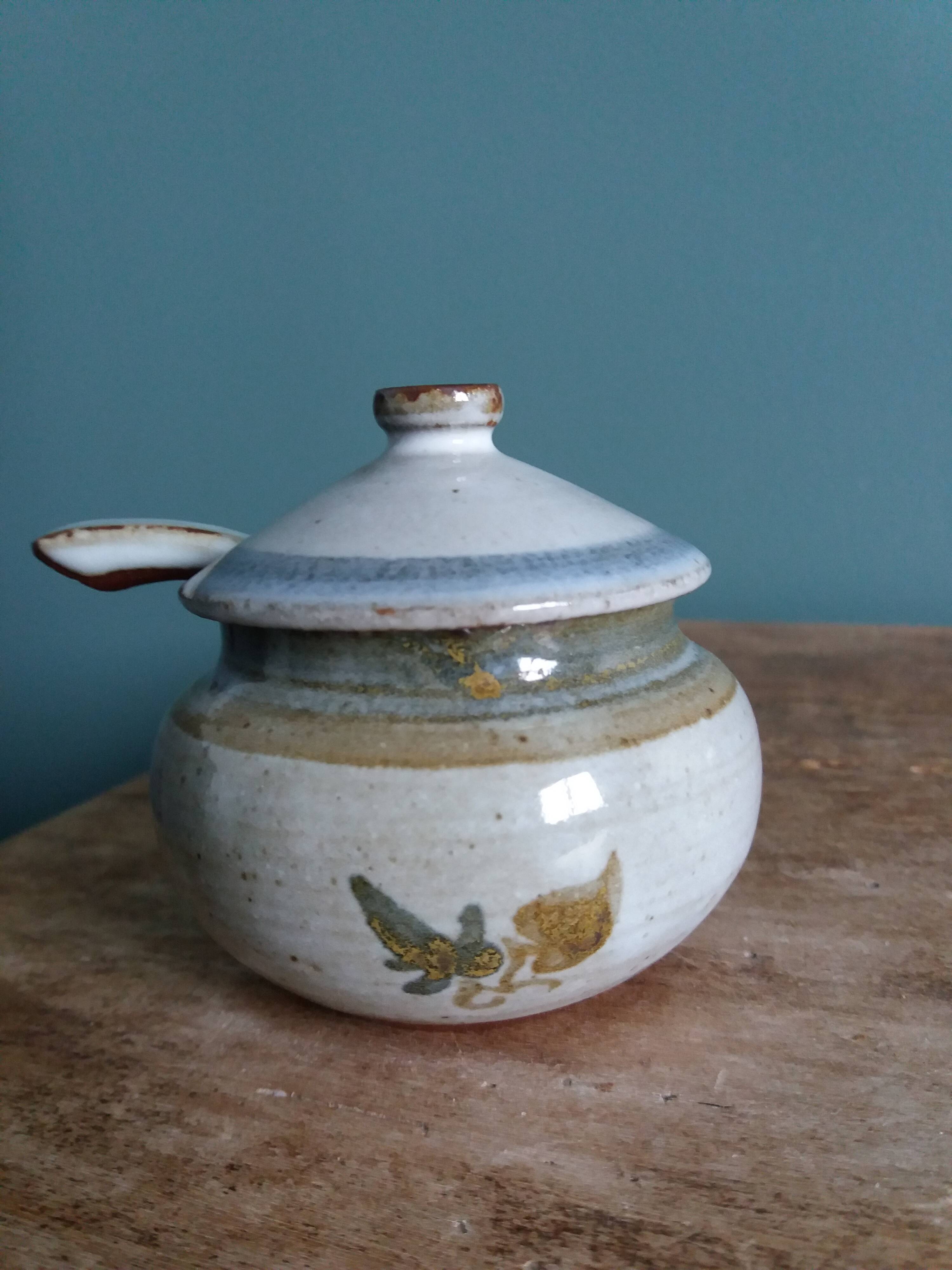 Small pot sugar and mustard bowl signed Atch, Chantal and Thierry Robert