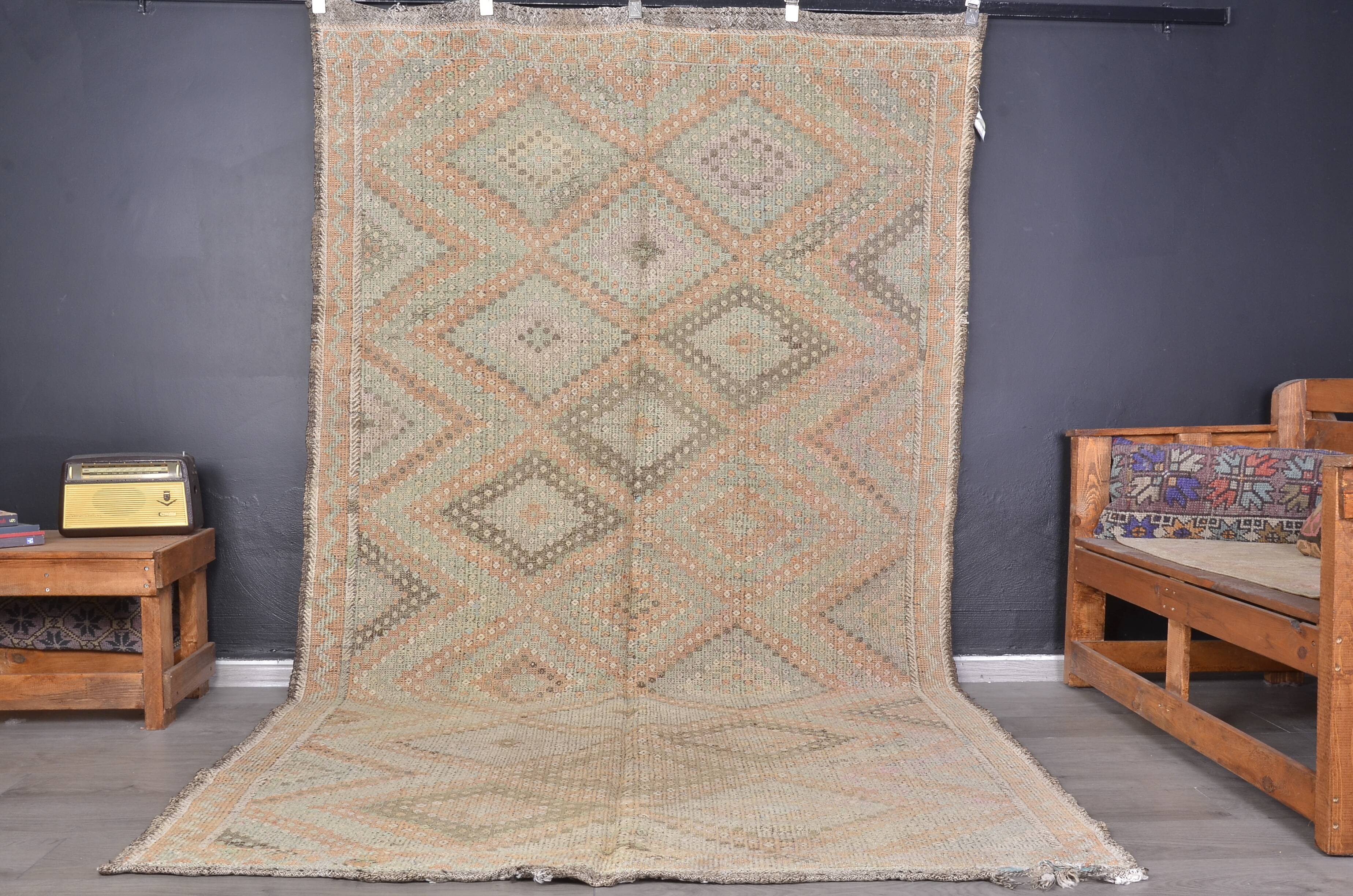 Oushak Vintage Turkish  wool Kilim Rug sku1886