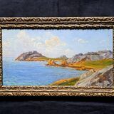 Post-Impressionist painting by Louis VALLET, oil on cardboard, Norman seascape.