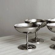 6 stainless steel dessert bowls on foot