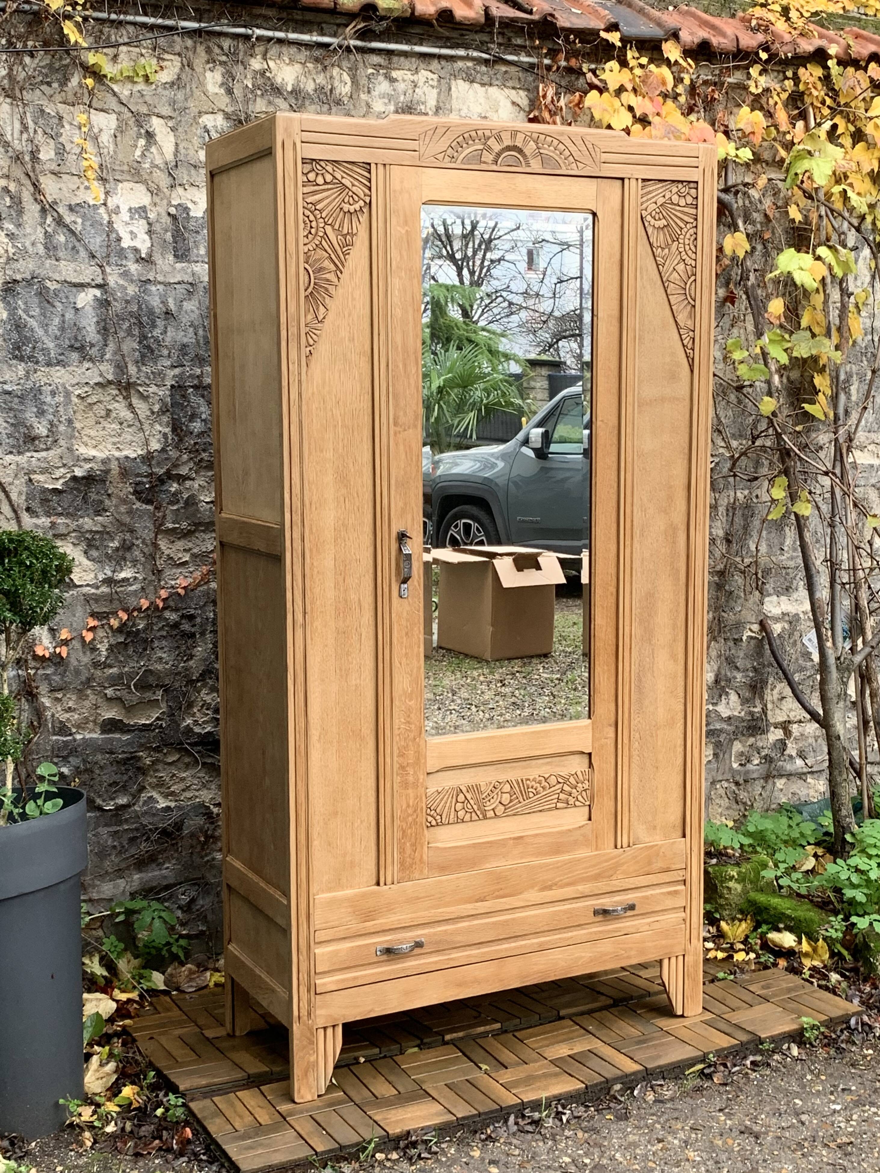 Parisian art deco cabinet in raw wood 1930